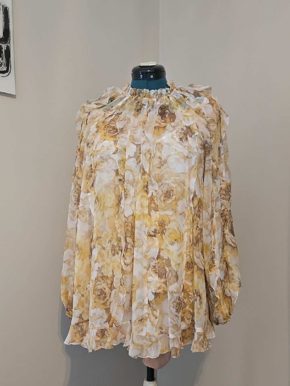 Zimmermann Golden Floral Ethereal Billow Ruffle Silk Goddess Romantic Top Sz 3